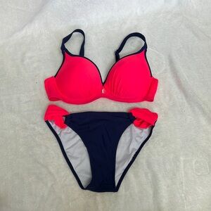 Navy and hot pink swimsuit set